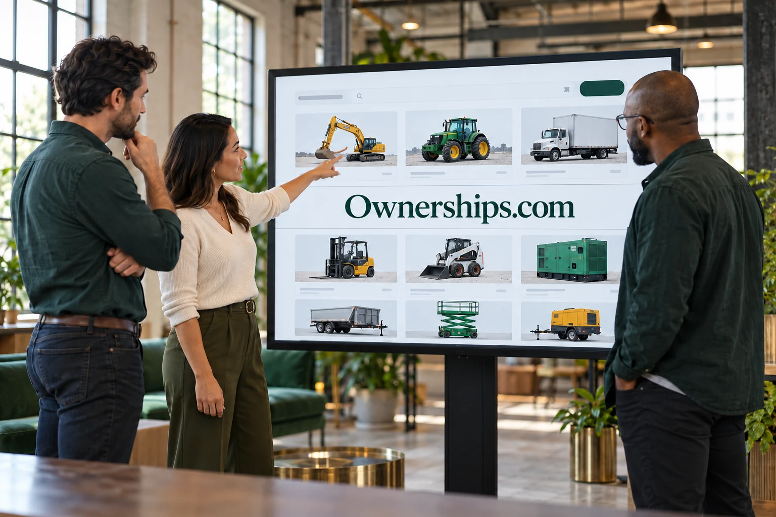 Business operators coordinating company information in a working studio
